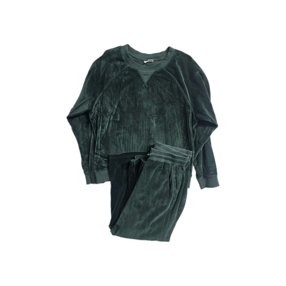 Pact Organic Cotton Women's Velvet Shirt Pants Set Green Large